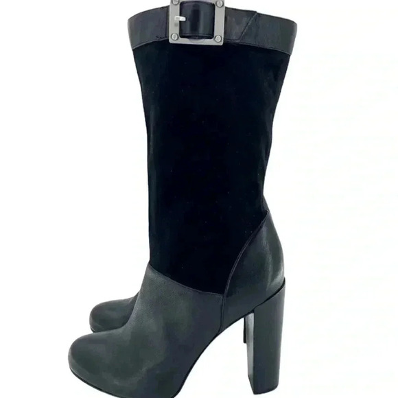 Women's Rachel Zoe mob wife Black leather Mid-Calf boots Size 9 moto biker - Picture 4 of 10